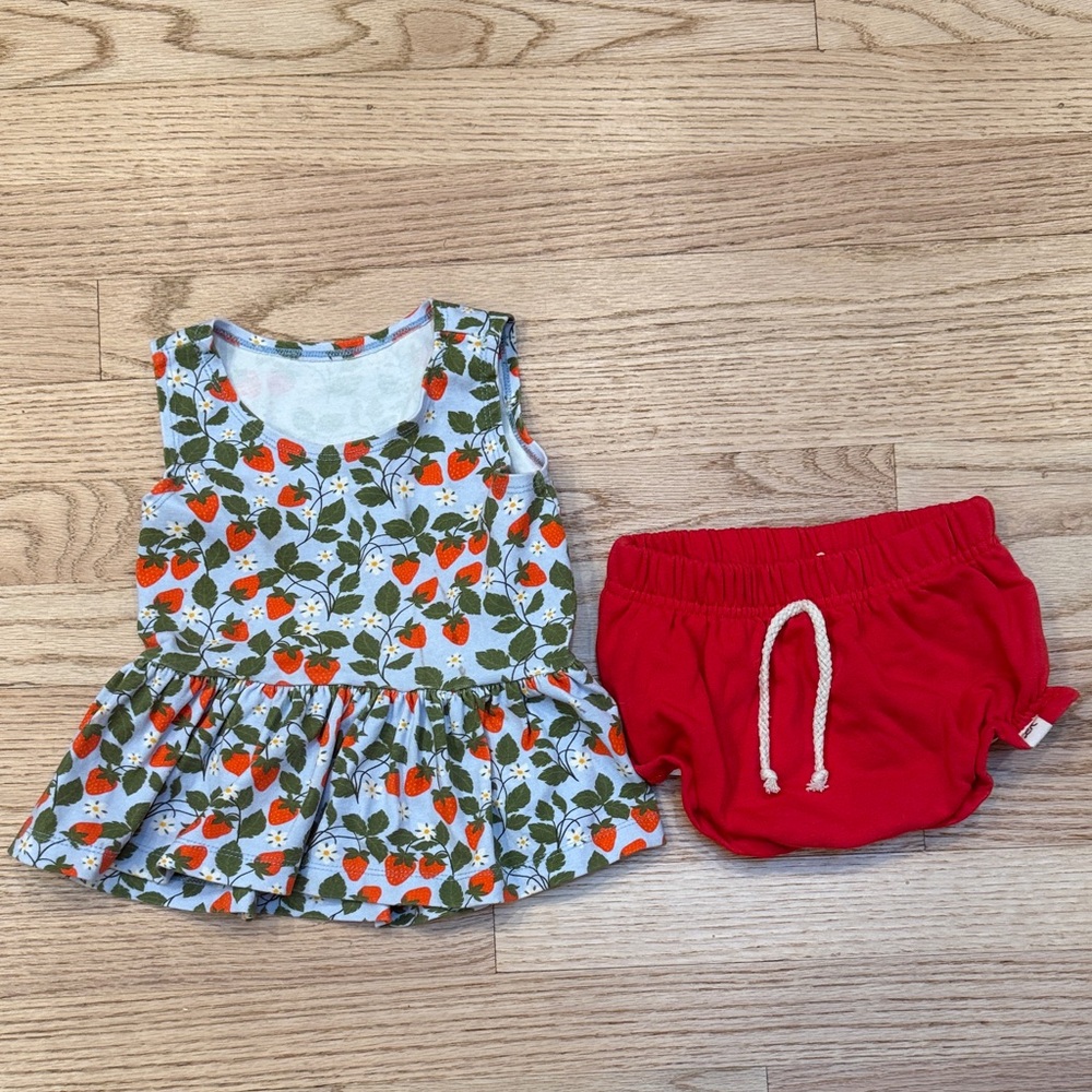 Strawberry Outfit Girls Dress and Red Shorts Set